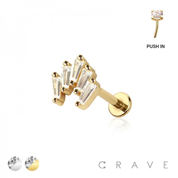 MULTI CZ BAGUETTE FAN TOP THREADLESS (PUSH IN) 316L SURGICAL STEEL LABRET SET MULTI CZ BAGUETTE FAN TOP THREADLESS (PUSH IN) 316L SURGICAL STEEL LABRET SET